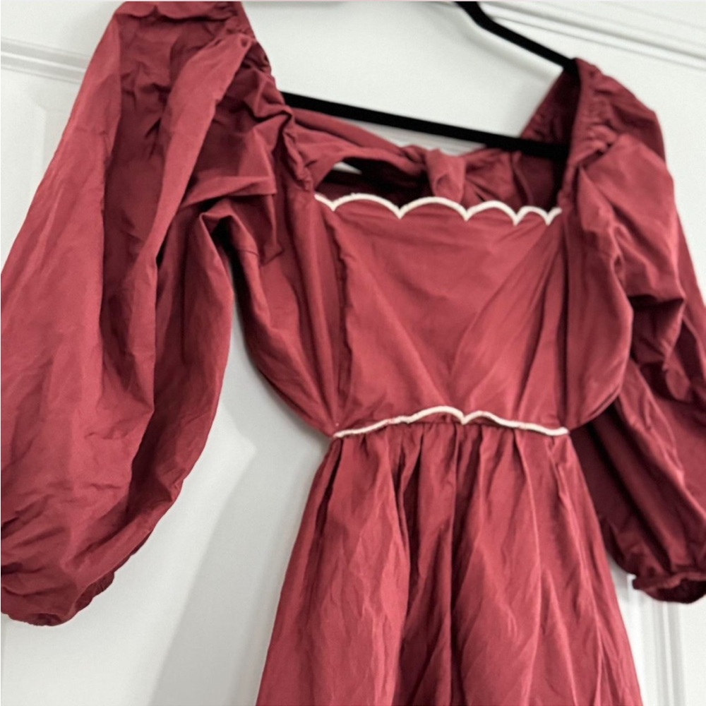 Anthropologie Burgundy Mini Dress with Puff Sleeves - Picture 5 of 6